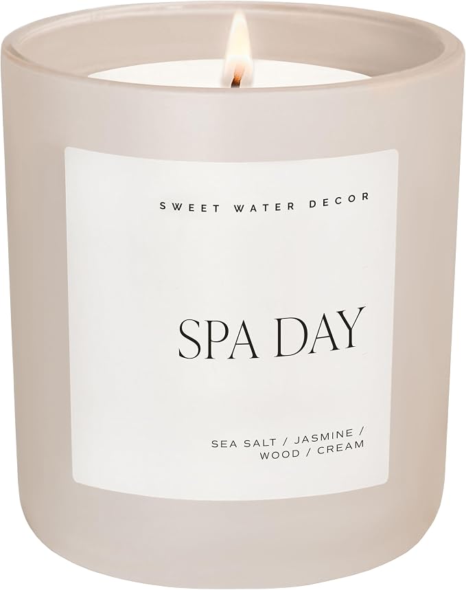 Sweet Water Decor Spa Day Soy Candle - Sea Salt, Jasmine, Wood and Cream Scented Aromatherapy Candles for Home - 15oz Tan Matte Jar, 70+ Hour Burn Time, Made in The USA