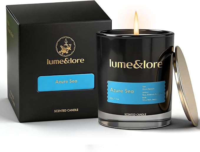 Azure Sea Scented Candle - 7oz Natural Soy Wax, Ocean Elements Aroma - Your Go-to Gift for Stress Relief & Odor Control