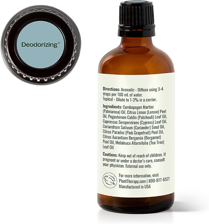 Plant Therapy Deodorizing Essential Oil Blend, 100 mL (3.3 oz), Made with 100% Pure Essential Oils, Undiluted, Perfect for Essential Oil Diffusers and Freshening A Room