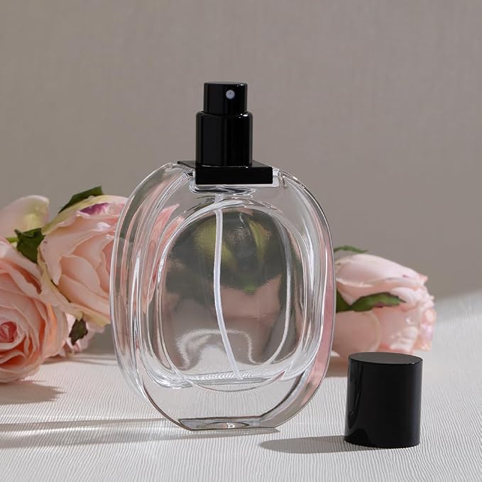 Refillable Perfume Spray Bottle 50ml/ 1.7oz Empty Glass Travel Perfume Atomizer, Replacement Perfume Dispenser for Women Men (Black Transparent)