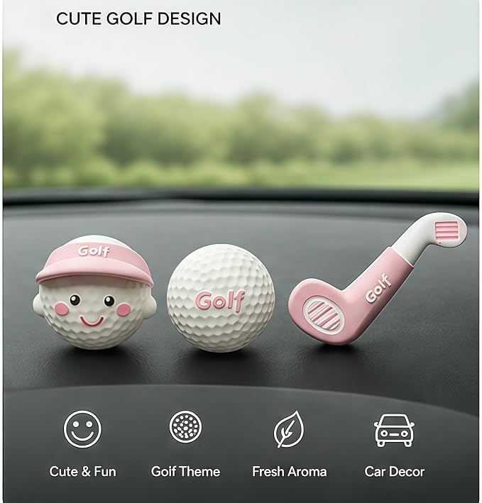 Golf Car Air Freshener Vent Clip Set (3 Pack), Plaster Diffuser, Cute Car Accessories (Essential Oil Not Included)