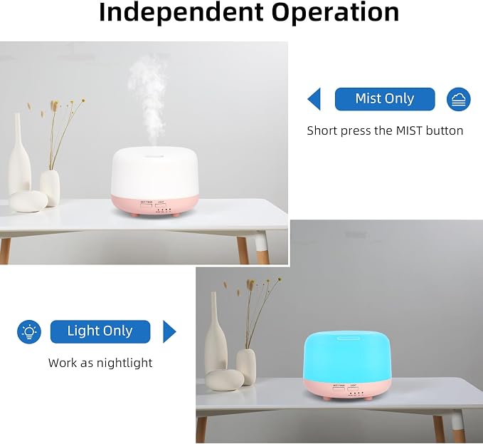SPLITSKY 300ML Essential Oil Diffuser, Cool Mist Small Diffuser with Remote Control, 7 Color Changing LED Light, 4 Timer Settings,Waterless Safety Shut Off, for Bedroom, Room, Office(Pink)