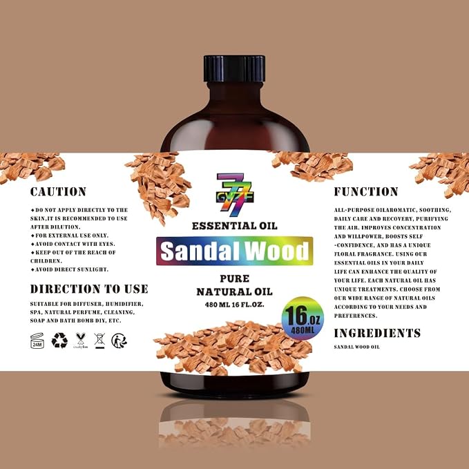 Sandalwood Essential Oil, Sandalwood Oils, for Diffuser, Meditation, Humidifier, DIY Candles, Soap, Yoga, Massage, Gift, Essential Oil, GV77ZF Sandalwood Fragrance Oil - 16 fl oz (480 ml)