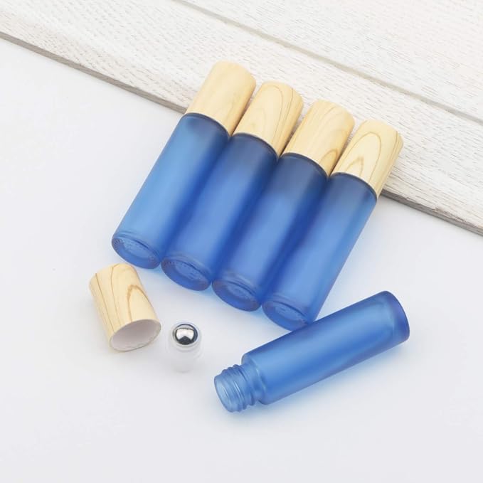 Kesell 10Pcs 10ml Glass Roll On Bottles Portable Essential Oil Roller Bottle with Plastic Lid Refillable Small Perfume Vials with Stainless Steel Roller Ball Refillable Travel Size Bottles for DIY