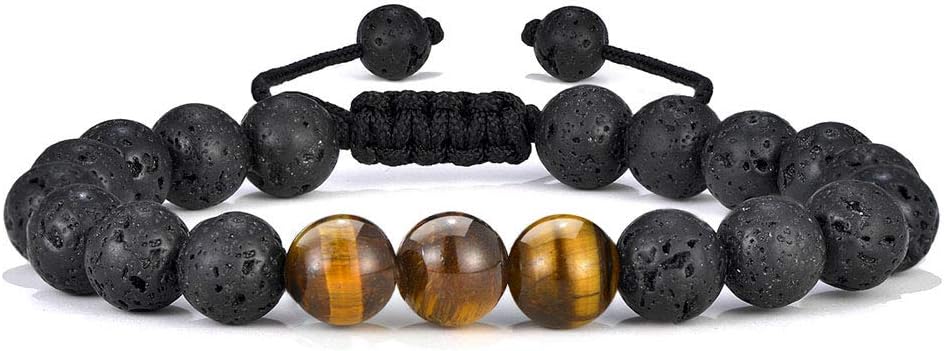 M MOOHAM Mens Bracelet - Beaded Natural Stone 8mm Tiger Eye Matte Agate Lava Rock Bracelets for Men Teen Boys Grandpa Dad Birthday Gifts Jewelry