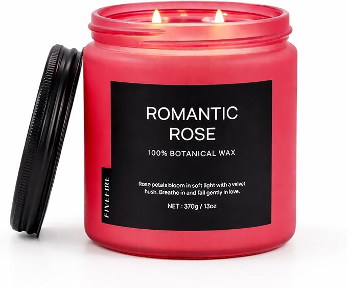 Rose Scented Candles for Home, 13oz Natural Soy Wax 2-Wick Candle, Up to 76-Hour Clean Burn, Romantic Floral Home Fragrance, Relaxing Candle Gifts for Women, Mom, Wife
