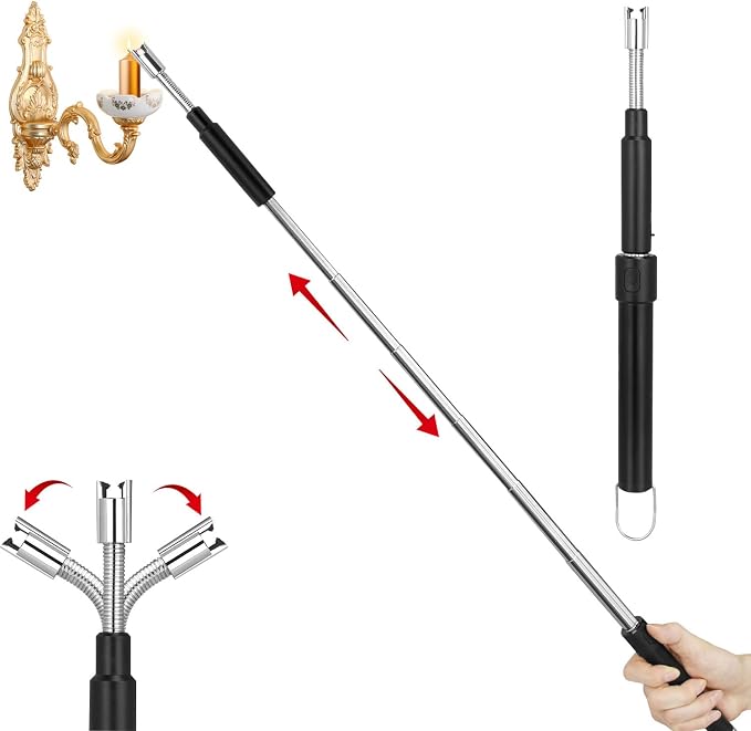 Electric Arc Lighter - Rechargeable Plasma Lighter with 11.4"-27.55" Adjustable Neck, Windproof & Flameless for Candles, Fireplaces, Fire Pits (Black)