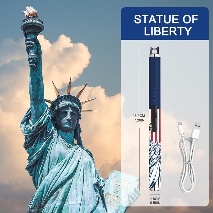 SUPRUS Electric Candle Lighter USB Type C Rechargeable Lighter with LED Battery Display and Safety Switch Windproof Best Souvenir for Independence Memorial and Veterans Day (Statue of Liberty)