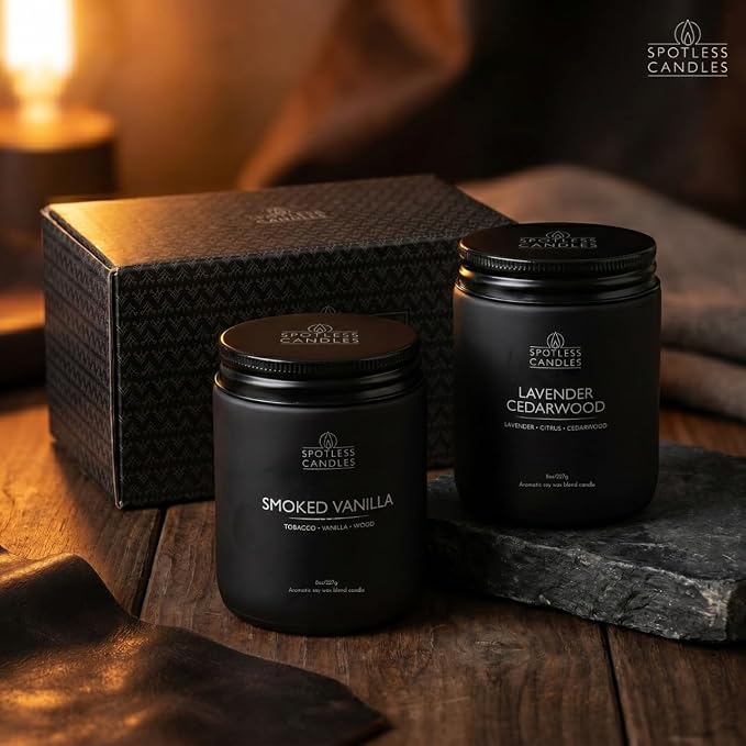 Mens Candle 2 x 8oz Pack Smoked Vanilla and Lavender Cedarwood Scents