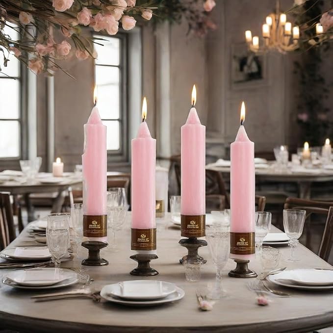 4 PCS Handmade Taper Candle Pink Small Candlesticks 7 inch Short Candlesticks for Dinner Household Wedding Party Home Décor
