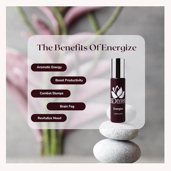 Energize Aromatherapy Roll-On, Therapeutic, Organic Essential Oil Blends. (Energize)