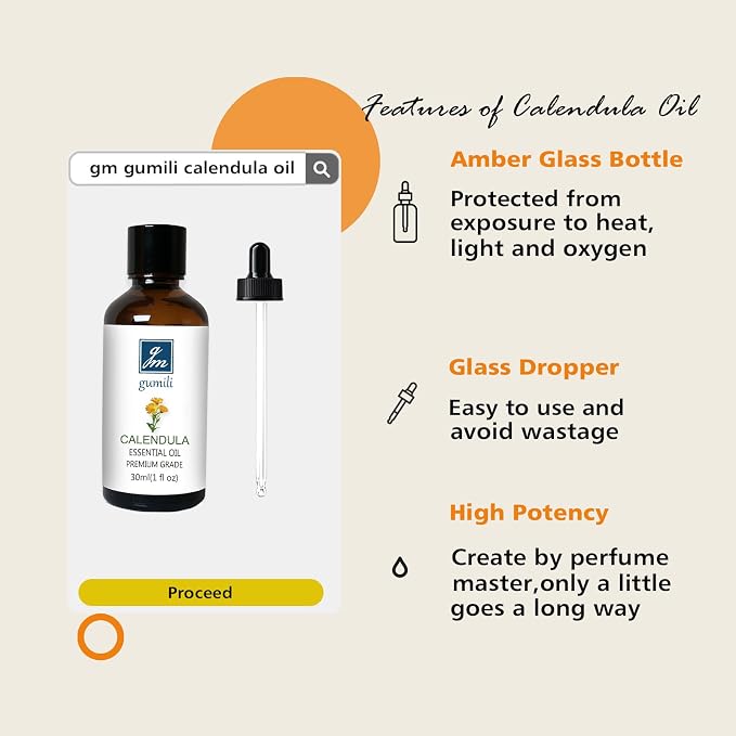 GM Gumili Calendula Essential Oil 1 Oz, Home Fragrance Oil for Perfume, Soaps, Candle Making, Dryer Balls, Diffusers