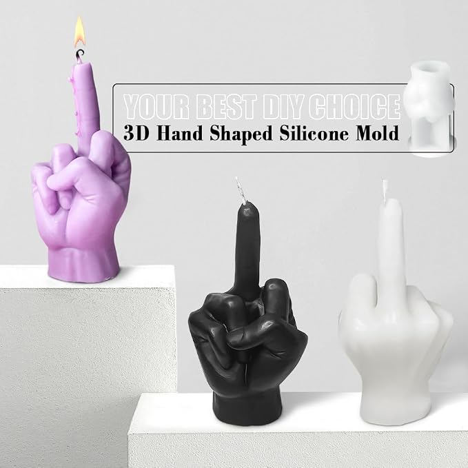 Large Hand Shaped Silicone Mold for Candle Making, 5 Inch Gesture Candle Mold,Middle Finger Shaped Resin Casting Mould for Making Candle Baking Soap Wax Cake Mousse Ice Cream