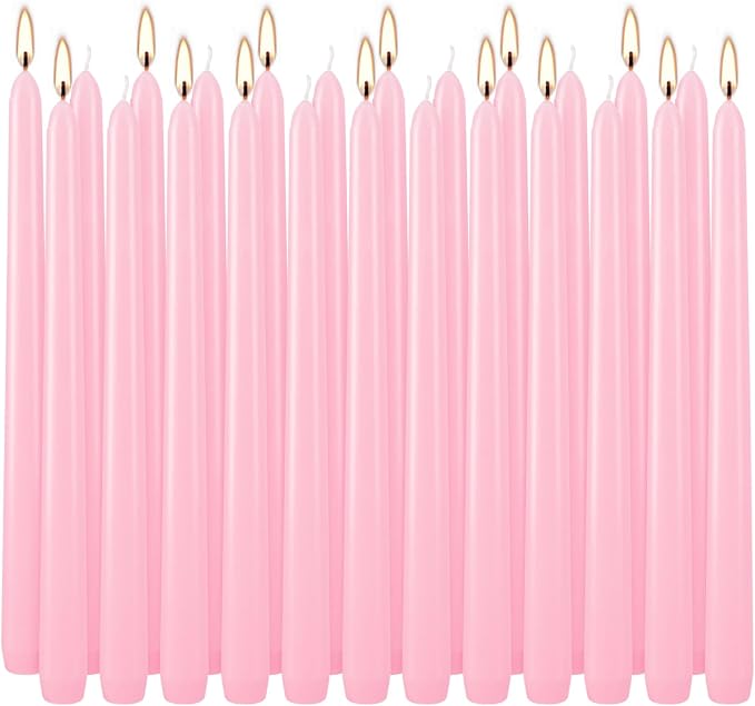 Valentine's Decorations 10 Inch Pink Taper Candles Set of 24, Dripless and Unscented Candle Sticks for Dinner, Shabbat, Halloween, Christmas, Wedding, 8 Hours