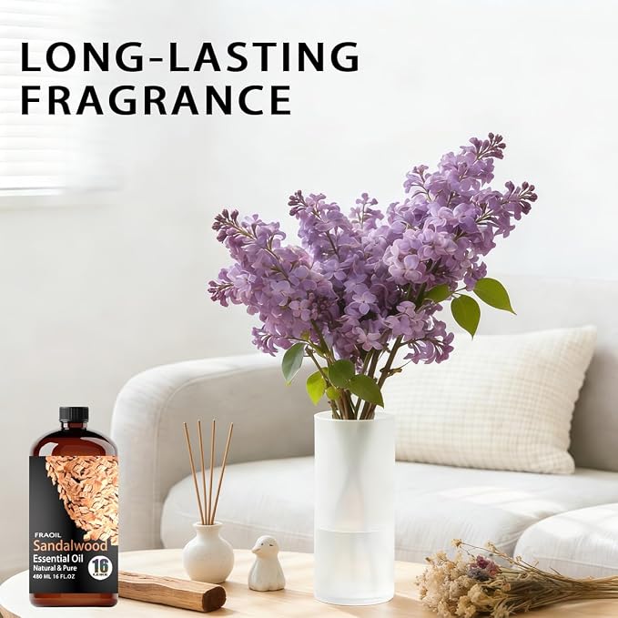 Sandalwood Essential Oil, Sandalwood Oil 16 Fl Oz 480 ML for Diffuser Humidifier Yoga Cleaning DIY Candle Soap Making Perfume Gift Essential Oils