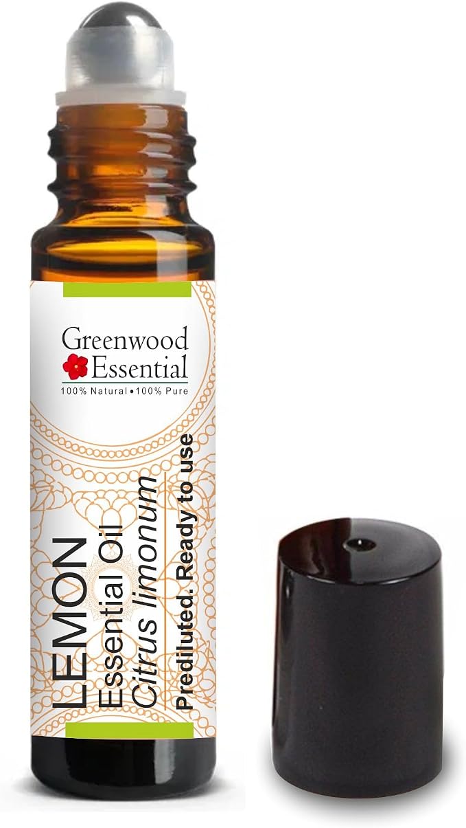 Greenwood Essential Lemon Essential Oil (Citrus limonum) Pre Diluted Ready to Use Roll-on Blend for Aromatherapy and Topical Skin Application for Kids and Adults 10ml (0.33 oz)
