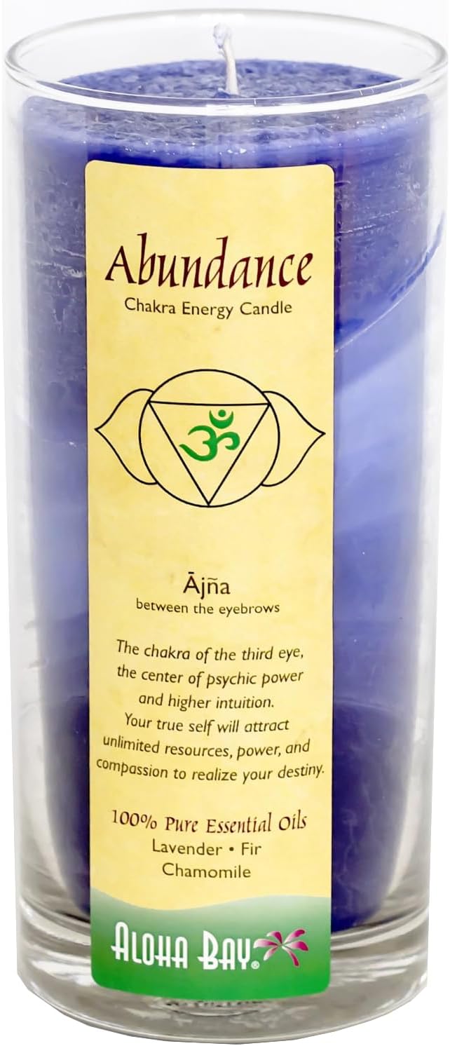 Premium Scented Candle Hand Made Chakra Energy Jar | 11 Oz Jar | Abundance, Ajna| Yoga, Prayer & Meditation Candle | Long Burn 60 Hours | Essential Oils of Lavender, Fir & Chamomile | Aloha Bay