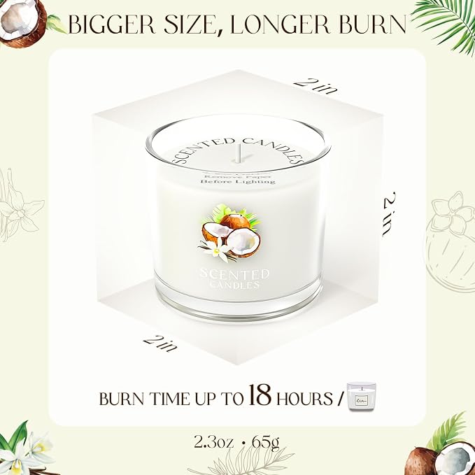 CHILLFLAME Coconut Candle, Scented Candles Gifts for Women, Candles Gift Set for Her, 6 Scented Votive Candles, Birthday Gifts for Women/Men (White, 14 oz)