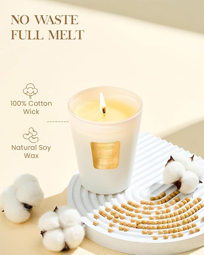 M&SENSE Creamy Vanilla Pie Scented Candle, 14.1oz 60 Hours Long Lasting Candles, Large Non Toxic Natural Soy Vanilla Gift for Cozy Home Decor