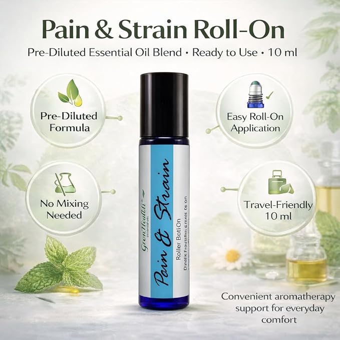 GreenHealth- Pre-Diluted Essential Oil Roll-On - Pain and Strain 10 ml Roll On - Ready-to-Use