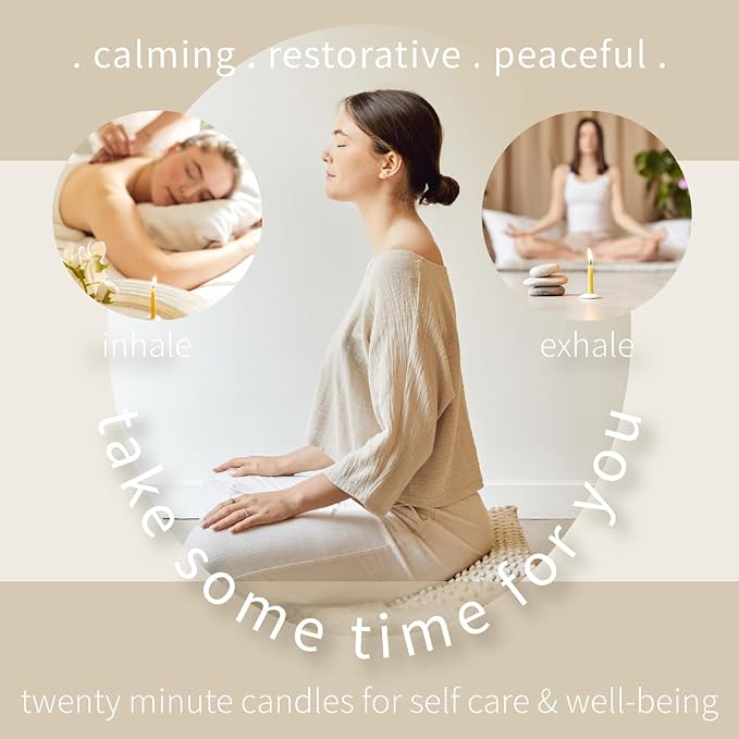 Relaxation Candles by Cotton & Grey – 12 Pure Beeswax Twenty Minute Candles with Ceramic Holder for Meditation, Mindfulness, Relaxation and Well-Being