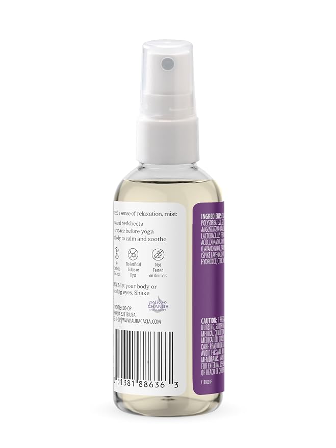 Aura Cacia Relaxing Lavender Aromatherapy Mist, 4-Ounce, Lavender Pure Essential Oils, Sweet & Floral Aroma