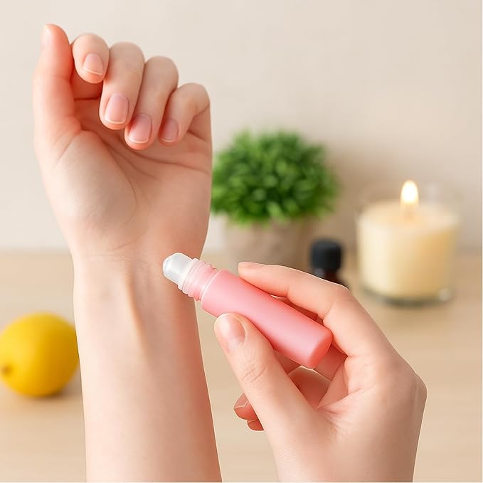 5ml Pink Plastic Roller Bottles with Clear Caps Refillable Roll On Containers Travel Perfume Roller Bottles for Essential Oils, Perfume, Lip Balm, DIY Cosmetics – Set of 10