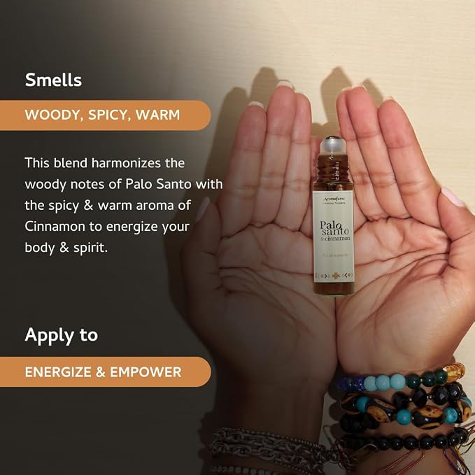 Palo Santo & Cinnamon Essential Oil Roll-On by Aromafume | 1 x 10ml / 0.33 fl oz | Aromatherapy Oils | Natural Roll On Perfume | Spiritual Meditation Accessories