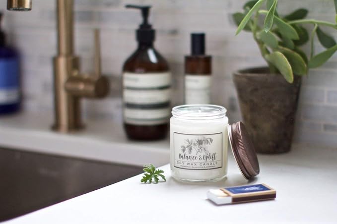 Balance & Uplift Soy Wax Candle – Peppermint, Lavender & Eucalyptus Aromatherapy Candle for Focus, Stress Relief & Yoga – Natural Essential Oil Candle, 8 oz