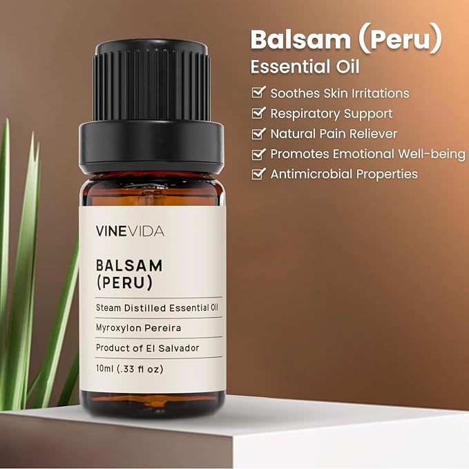VINEVIDA Balsam Peru Essential Oil 10 mL - Undiluted Candle Oil Scent for DIY Candlemaking and Soap Making - Safe for Skin