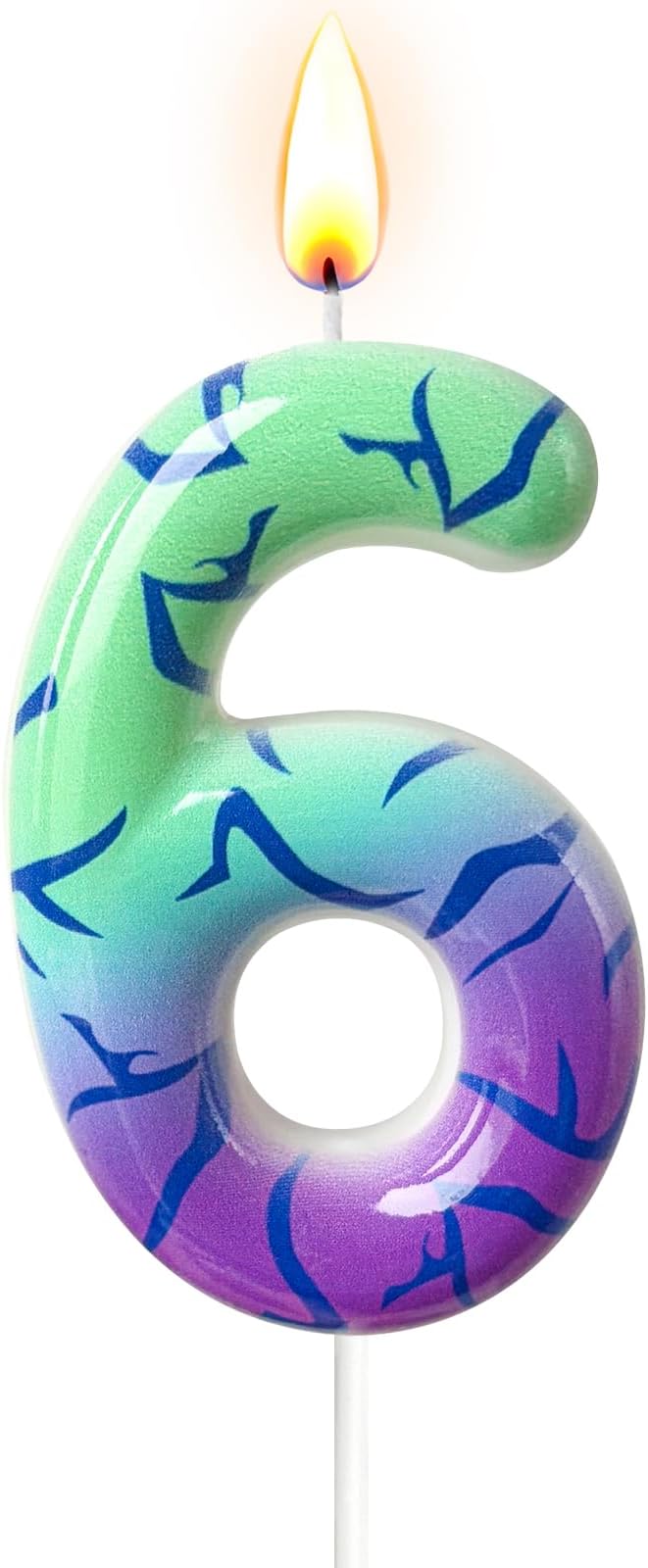 Number 6 Birthday Candle for Cake – Purple Green Gradient Number Candle with Mystic Rune Pattern, Decorative Cake Topper for Anniversary & Celebration