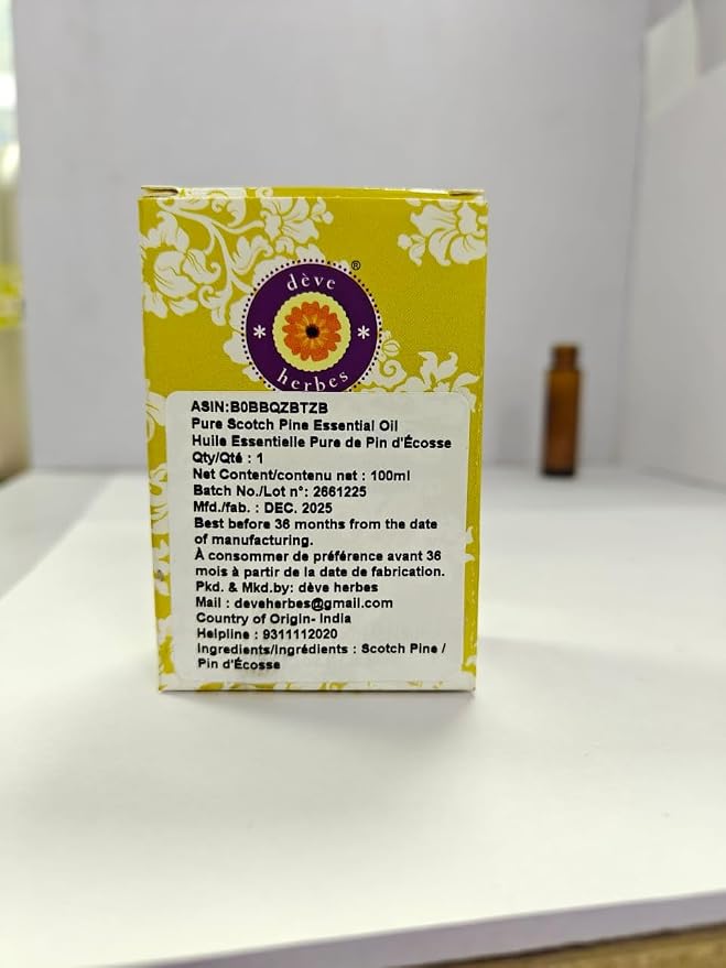 Deve Herbes Pure Scotch Pine Essential Oil (Pinus sylvestris) Steam Distilled 100ml (3.38 oz)