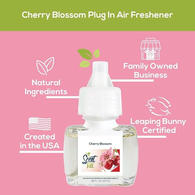 Scent Fill Cherry Blossom Plug in Air Freshener, Scented Oil Refills, 2 Refills + Diffuser