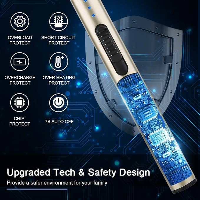 SUPRUS Electric Arc Windproof Flameless USB Rechargeable Lighter with Safety Lock for Candle (Champagne Gold, 3 Packs)