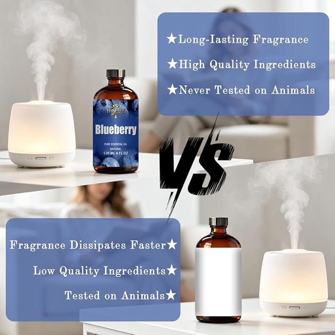 Blueberry Essential Oil, Blueberry Oil 4 Fl Oz 120ml for Diffuser Yoga Soap & Candle Making – with 0.33 Oz Roller Ball & Dropper YHSESSE Essential Oils