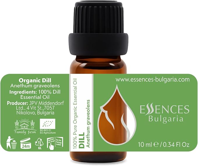 Essences Bulgaria Organic Dill Essential Oil 1/3 Fl Oz | 10ml | Anethum graveolens | 100% Pure and Natural | Undiluted | Therapeutic Grade | Family Owned Farm | Steam-Distilled | Non-GMO