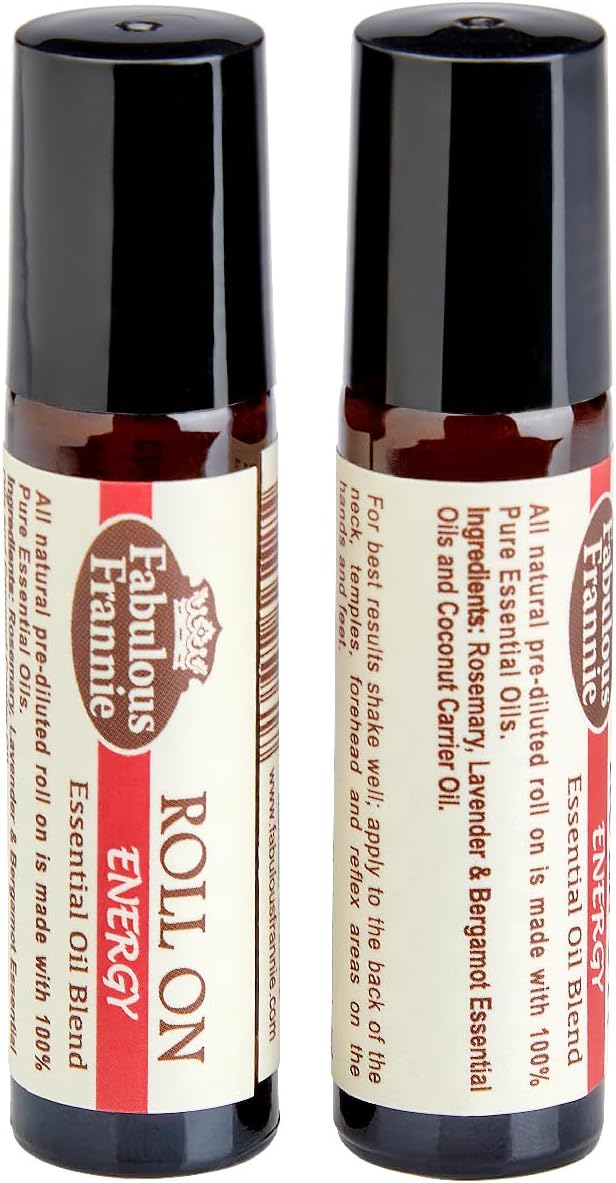 Fabulous Frannie Energy Essential Oil Blend Roll-On Bergamot & Rosemary Pure Essential Oils and Coconut Carrier Oil 10ml