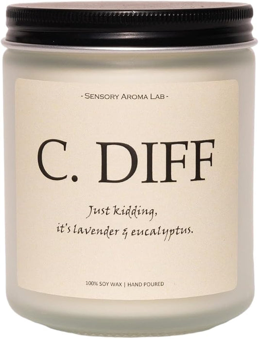 Lavender & Eucalyptus Soy Wax Candle, 7OZ - Nurse Gifts for Women, Rn Gifts for Nurses, Smells Like C.DIFF