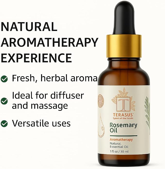 Rosemary Essential Oil for Hair & Scalp – 100% Pure, Steam Distilled, Undiluted – 30ml Glass Bottle for Diffuser & Aromatherapy