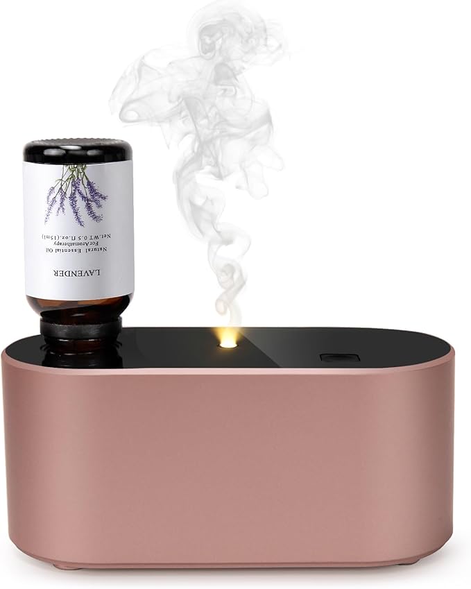 Lecdura Waterless Diffuser for Essential Oil, Battery Operated Scent Air Aromatherapy Diffuser, Mini Aroma Diffusers with 3 Intermittent Mist Modes, Cycle Start for Home Office Bedroom - Rose Gold