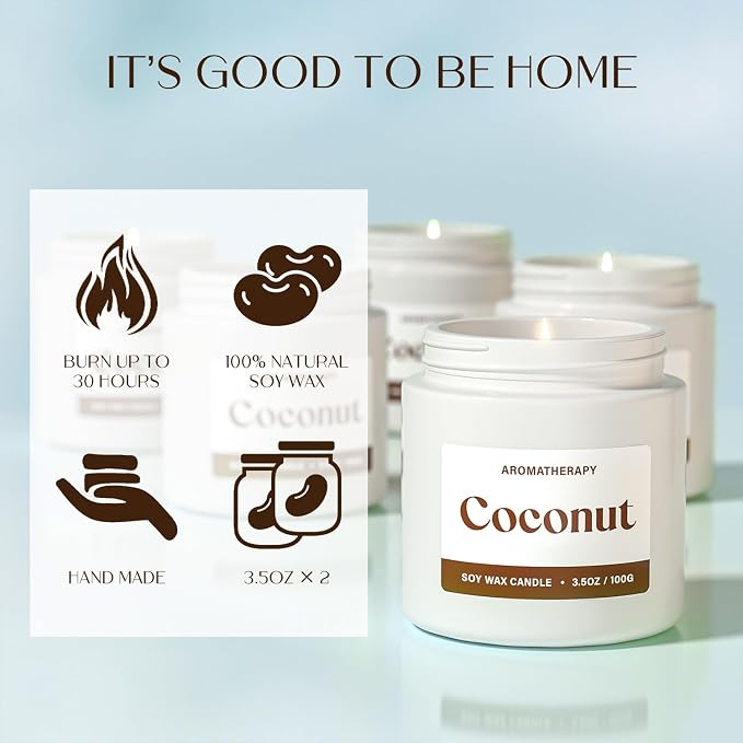 Coconut Scented Candles for Women, Soy Candle Gift Set, Tropical Coconut Candles, 2 Pack Aromatherapy Candles for Relaxing, Summer Home Decor