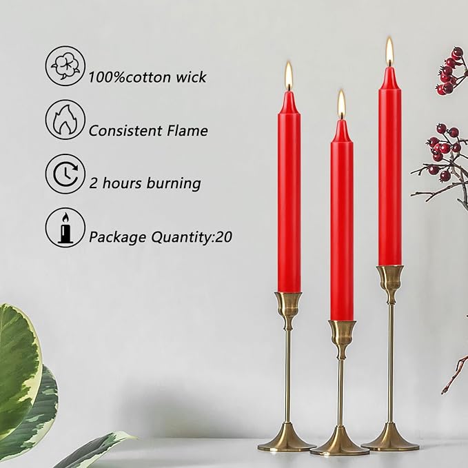 YOROXRG Set of 20 Red Candles –Spell Chime Candles for Christmas,Household, Wedding, Rituals, Prayer, Birthdays, Meditation, Altar,Party and Home Décor Candlesticks - 4 Inch Tall, Unscented (Red)