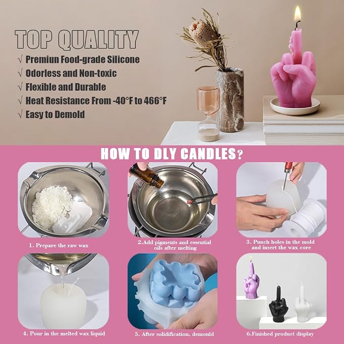 Large Hand Shaped Silicone Mold for Candle Making, 5 Inch Gesture Candle Mold,Middle Finger Shaped Resin Casting Mould for Making Candle Baking Soap Wax Cake Mousse Ice Cream