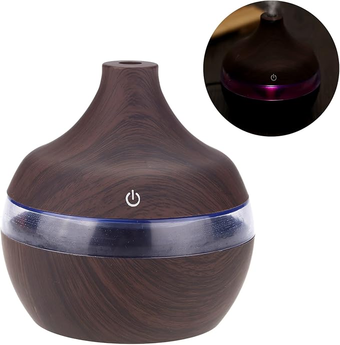 Omabeta Portable Mini Humidifier, 300ml Small Cool Mist Humidifiers, Wood Grain LED USB Color-changing Humidifier, Oil Diffuser with Colorful Night Light Mist Maker for Office Car Home, Super Quiet