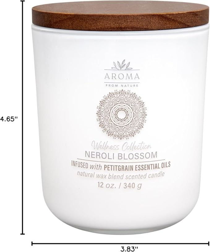 House of Velas, Aroma from Nature Wellness Collection Candle, 12 oz, 2 Cotton Wicks, Neroli Blossom, Large Painted Jar