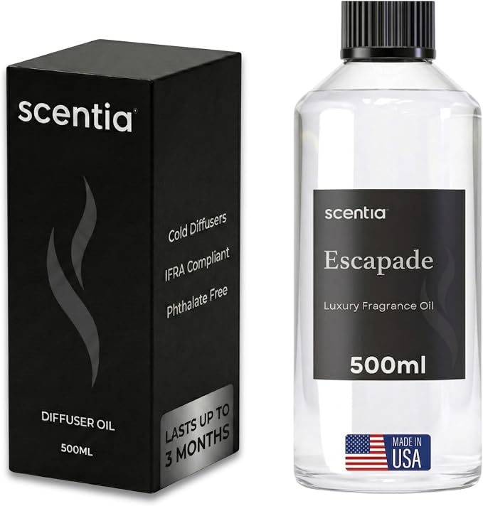Scentia Escapade Diffuser Oil for HVAC Scent Machine – Hotel Fragrance Inspired by Ri.tz Carlton – 500 mL – Jasmine, Bergamot & Marine Oil for Commercial & Cold Air Diffusers, Made in USA