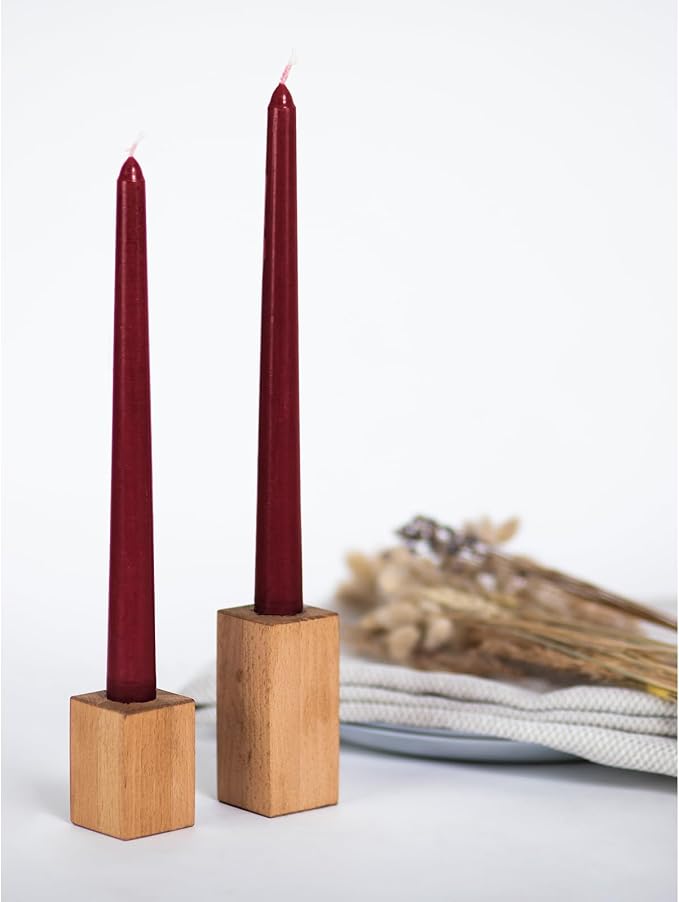 CANDWAX 12 inch Burgundy Taper Candle Pack of 4 - Unscented Smokeless Dripless Candlesticks - Candle Sticks for Party Décor, Christmas Home Decor, Dinner Table Centerpieces - Christmas Taper Candles