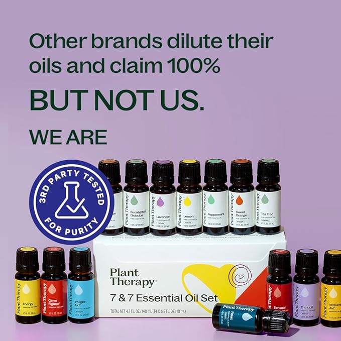 Plant Therapy 7 & 7 Essential Oils Set, 7 Most Popular Single Essential Oils Plus 7 Favorite Blends, Each 10 mL (1/3 oz), 100% Pure, Undiluted, Great for DIYs, Skincare and Essential Oil Diffusers
