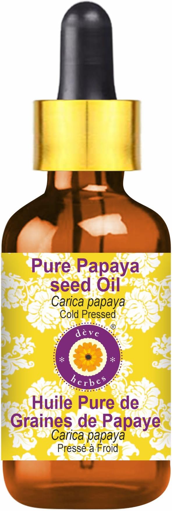 Deve Herbes Papaya Seed Oil (Carica Papaya) with Glass Dropper | Cold Pressed | Pure | Natural | for Diluting Essential Oils | for Skin & Massage | Non-Sticky| Lightweight| Unisex | 50ml (1.69 oz)