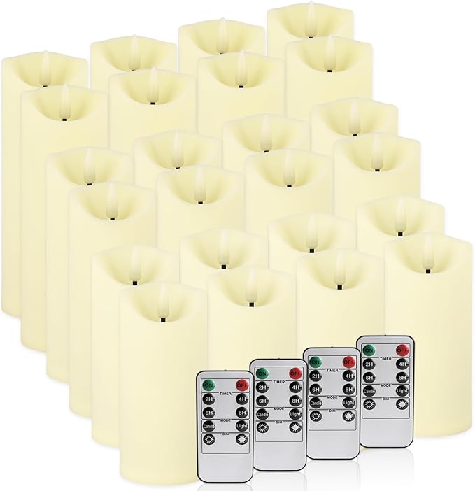 24 Pack Flameless LED Pillar Candles with Remote - Battery Operated Ivory Candles, Waterproof, 3 Sizes for Wedding Centerpieces, Christmas Decor, Home Party, Tabletop Lighting
